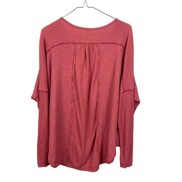 Free People Womens Leo Oversized Henley Top Waffle Knit Thermal Rose - Picture 3 of 8